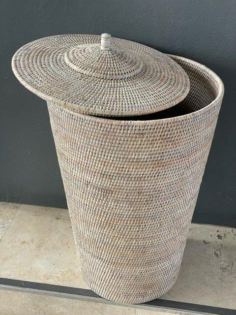 White Washed Rattan Laundry Basket